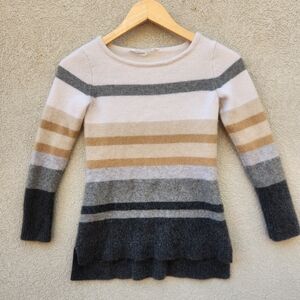 ATHLETA Women's Sweater Small Striped 100% Cashmere Brown Black Pullover Soft